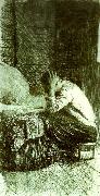 kathe kollwitz kvinna vid vaggan oil painting on canvas